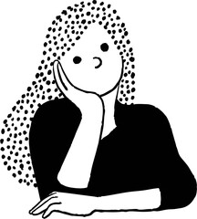 考える若い女性の横顔　ベクター線画