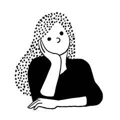 考える若い女性の横顔　ベクター線画