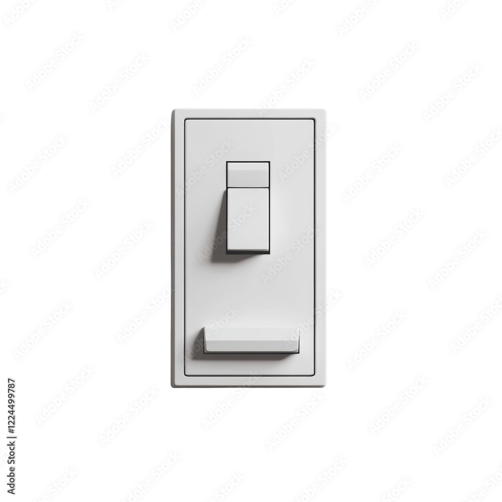 Poster a close-up shot of a modern white rectangular light switch mounted on a wall.
