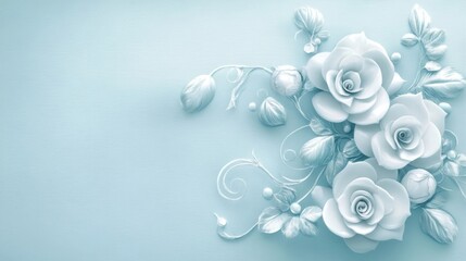 Elegant Pastel Blue Roses 3D Floral Arrangement