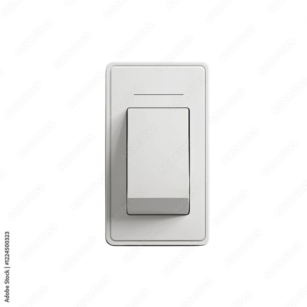 Aufkleber A close up of a single white rectangular toggle light switch against a black background.