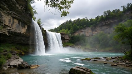 Fototapeta premium Roaring Elegance: The Beauty of Waterfalls Whispering Rapids: The Beauty of Nature