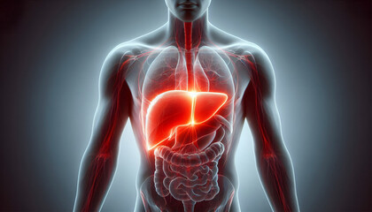 human body anatomy with red glow on liver