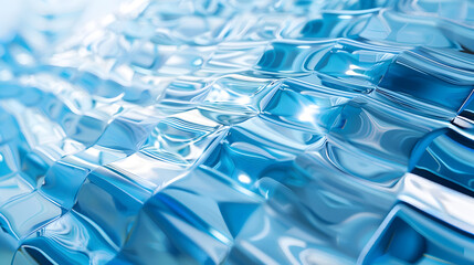 Obraz premium Abstract blue waves with a shiny, reflective surface creating a fluid visual effect.