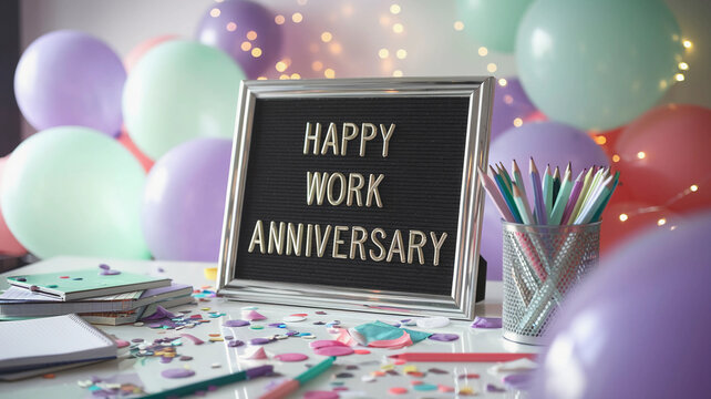 Festive Work Anniversary Celebration with Balloons, Decorations, and Party Decor