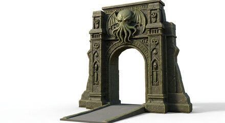 Obraz premium Stone Archway Gateway 3D Model Cthulhu Design isolated on white background. Generative AI
