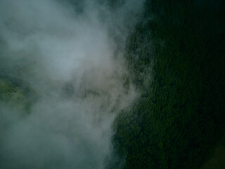 Fog over the mountains Sao Miguel Azores Portugal drone