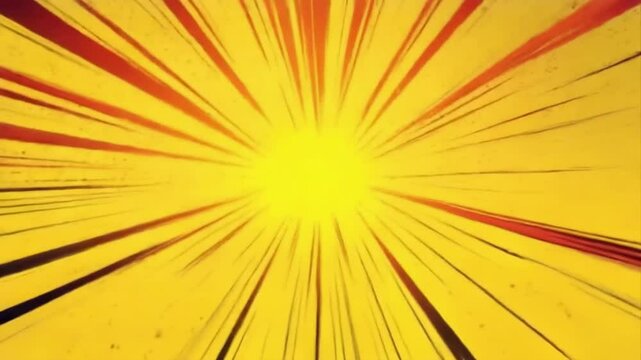 Dynamic explosion effect with vibrant yellow and red rays radiating outward.