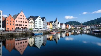Obraz premium Colorful Riverfront Town