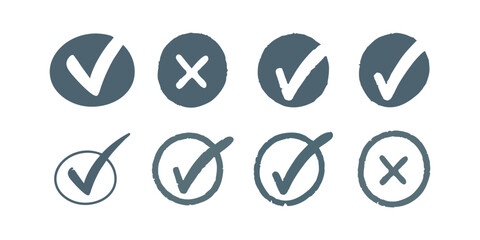 hand drawn check mark icon button set. check box icon with right and wrong buttons and yes or no checkmark icons in green tick box and red cross vector