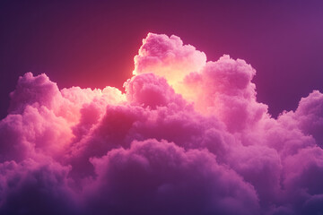Colorful clouds illuminated by sunset over the horizon create a dreamy atmosphere at dusk