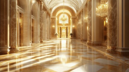 Obraz premium Luxurious Golden Palace Hallway Interior Design