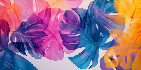Rainbow Monstera Leaves: Vibrant, colorful monstera leaves in a spectrum of rainbow hues, creating a visually striking and artistic image. Perfect for adding a pop of color to any design.