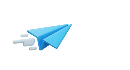 Fast Blue Paper Airplane 3D Render in Flight isolated on white background. Generative AI