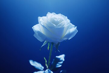 white rose on blue background