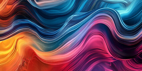 Obraz premium Abstract Liquid Color Waves: A mesmerizing abstract image showcasing vibrant waves of liquid color, flowing in dynamic patterns of blues, oranges, and pinks. The colors blend seamlessly.