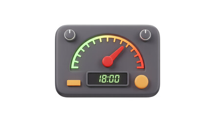 3D Rendered Speedometer Gauge with Time Display isolated on white background. Generative AI