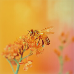 In a vibrant garden filled with blooming orange, flowers, a busy bee flits from petal to petal, gathering nectar and embodying the essence of spring's industrious spirit.