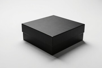Naklejka premium A simple, elegant black square box rests on a plain white surface, ready for product display or gift-giving purposes.