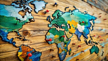 Fototapeta premium Close-up of Russia on Antique Wooden World Map - Travel Photography