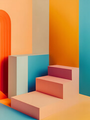 Minimalist Abstract Geometric Steps: A vibrant and playful composition of colorful steps and a rounded arch, perfect for product displays and creative compositions.
