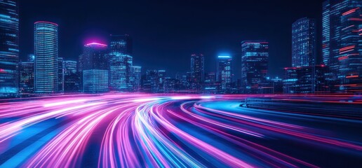 Obraz premium Neon Cityscape: Night Lights and Speed