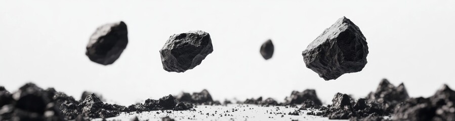Fototapeta premium Floating rocks above rocky landscape; design element