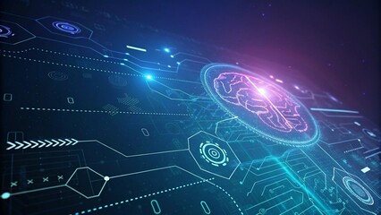 Fototapeta premium Futuristic AI Purple Desktop Wallpaper A High-Tech and Cybernetic Background Featuring Glowing Purple Circuitry Digital Patterns and Artificial Intelligence Elements for a Sleek and Modern Look.