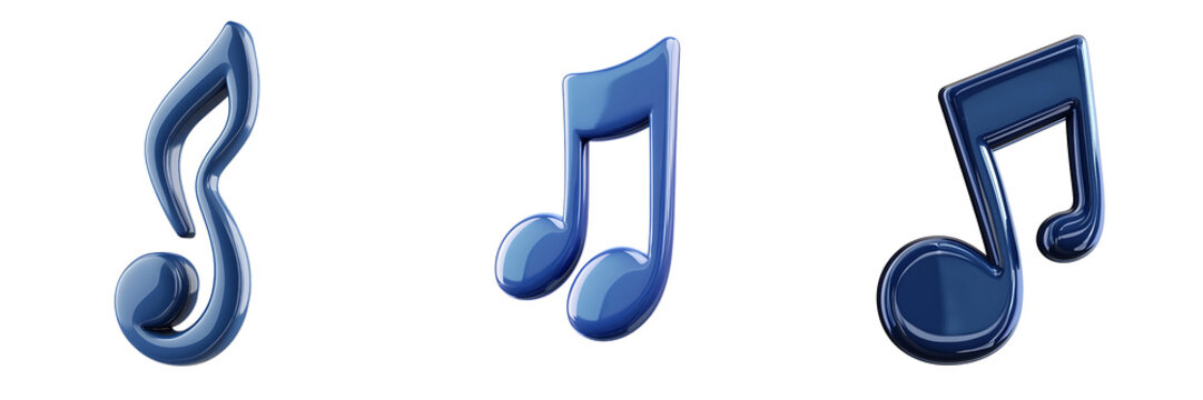 Set of a, Music note icon, cartoon style, 3D rendering, isolated on a transparent background.