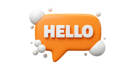 3D Orange Hello Speech Bubble with White Bubbles isolated on white background. Generative AI