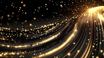 Obraz premium Abstract Golden Wave with Glowing Particles and Dark Background: Elegant Design