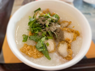 Congee is a type of rice porridge or gruel Thai breakfast street food