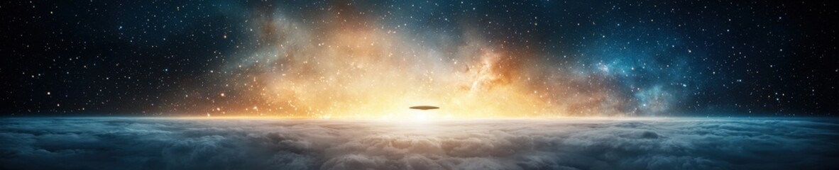 Mystical UFO Above Colorful Cosmic Landscape