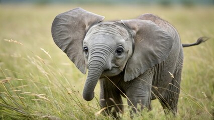 Naklejka premium Adorable Baby Elephant A Playful and Gentle Calf With Big Floppy Ears a Curious Trunk and Innocent Eyes Exploring the Wild and Spreading Joy With Its Charming Presence.