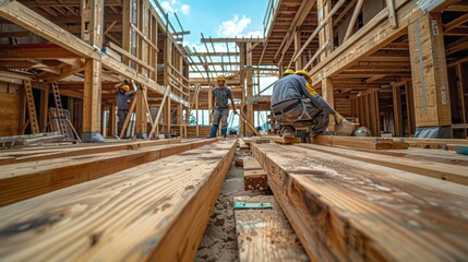 Craftsmanship in action skilled workers building dream homes at urban construction sites