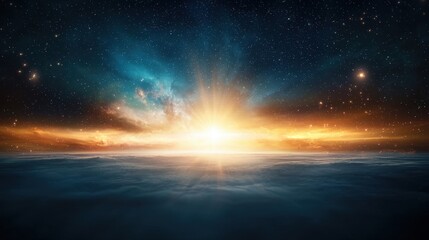Obraz premium Cosmic Sunset Over a Celestial Sea of Stars