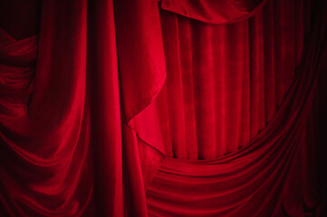 red velvet curtain close up, copy space. texture