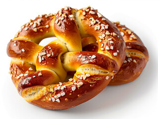 Ultra-realistic freshly baked pretzel with detailed texture and studio lighting against a white background