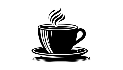 steaming coffee cup with saucer simple silhouette black vector shape