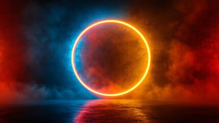 Glowing Orange Circle in Smoky Red and Blue Ambiance
