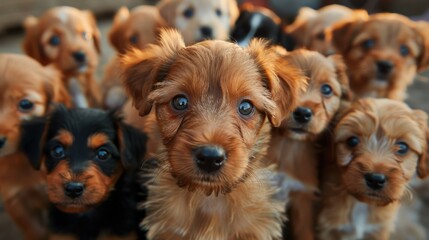 Playful puppies posing for the camera in a sunny outdoor setting cute animals joyful atmosphere