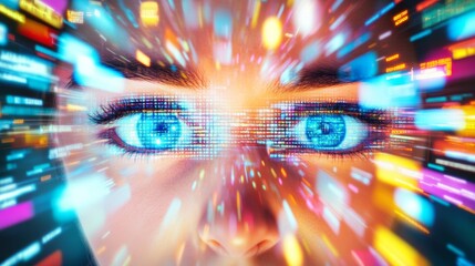 Faced with a flood of colorful information, a person's expression shows distress from digital overload, brain rot concept