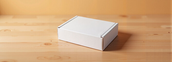 Rectangular box mockup on wooden table