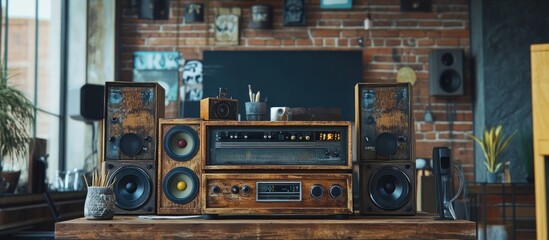 Fototapeta premium Vintage Audio Setup in a Rustic Loft