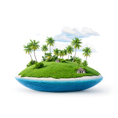 Naklejka premium 3d floating tropical island on plain white background