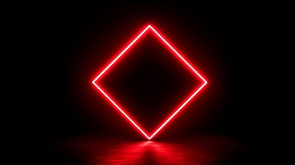 Red Neon Diamond Shape Glowing In Darkness