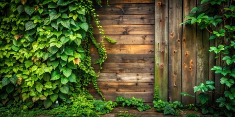 Old wooden corner with lush green leaves and vines growing out of it , garden, nature,  garden, nature