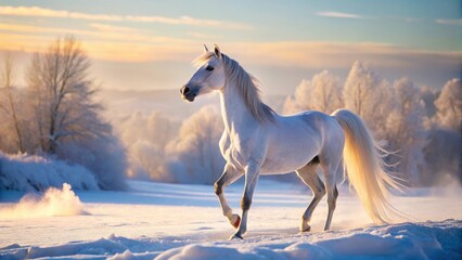 Arabian horse standing in the snow