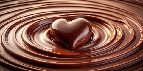 Heart shape chocolate melting into smooth chocolate waves, confectionery, dessert