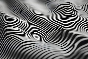 Fluid Black And White Stripes Flowing Into A Distorted Wave, Creating A Stunning Optical Art Effect. Generative AI